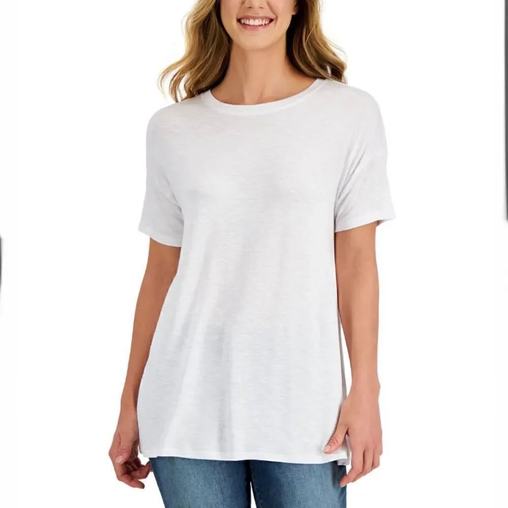NWT Style & Co Sz M White Drop-Shoulder Drapey awesome quality T-Shirt